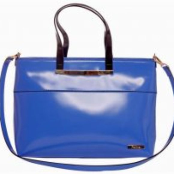 Alima Blue Italian Leather Office Hand Bag - Picture 2 of 5